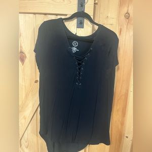 Black Short Sleeve Criss Cross Shirt